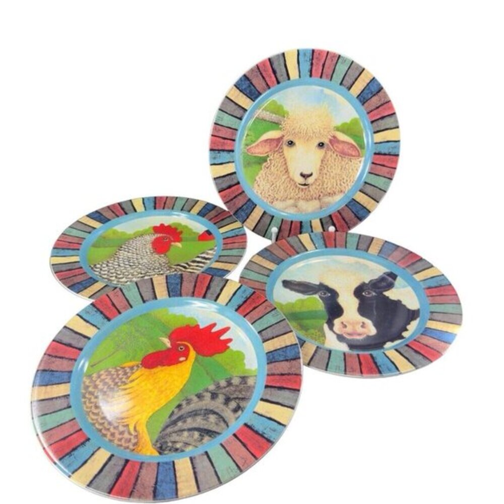 Hallmark Ceramic Dish Plate‎ Set 4 Round Dishes Farmhouse Animals All Different